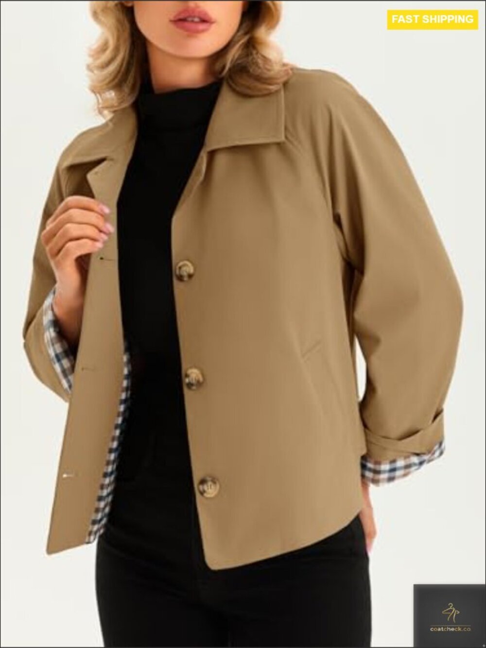 Cropped Trench Coat Lightweight Single Breasted Jacket Fall Windbreaker Fashion - Picture 5 of 7